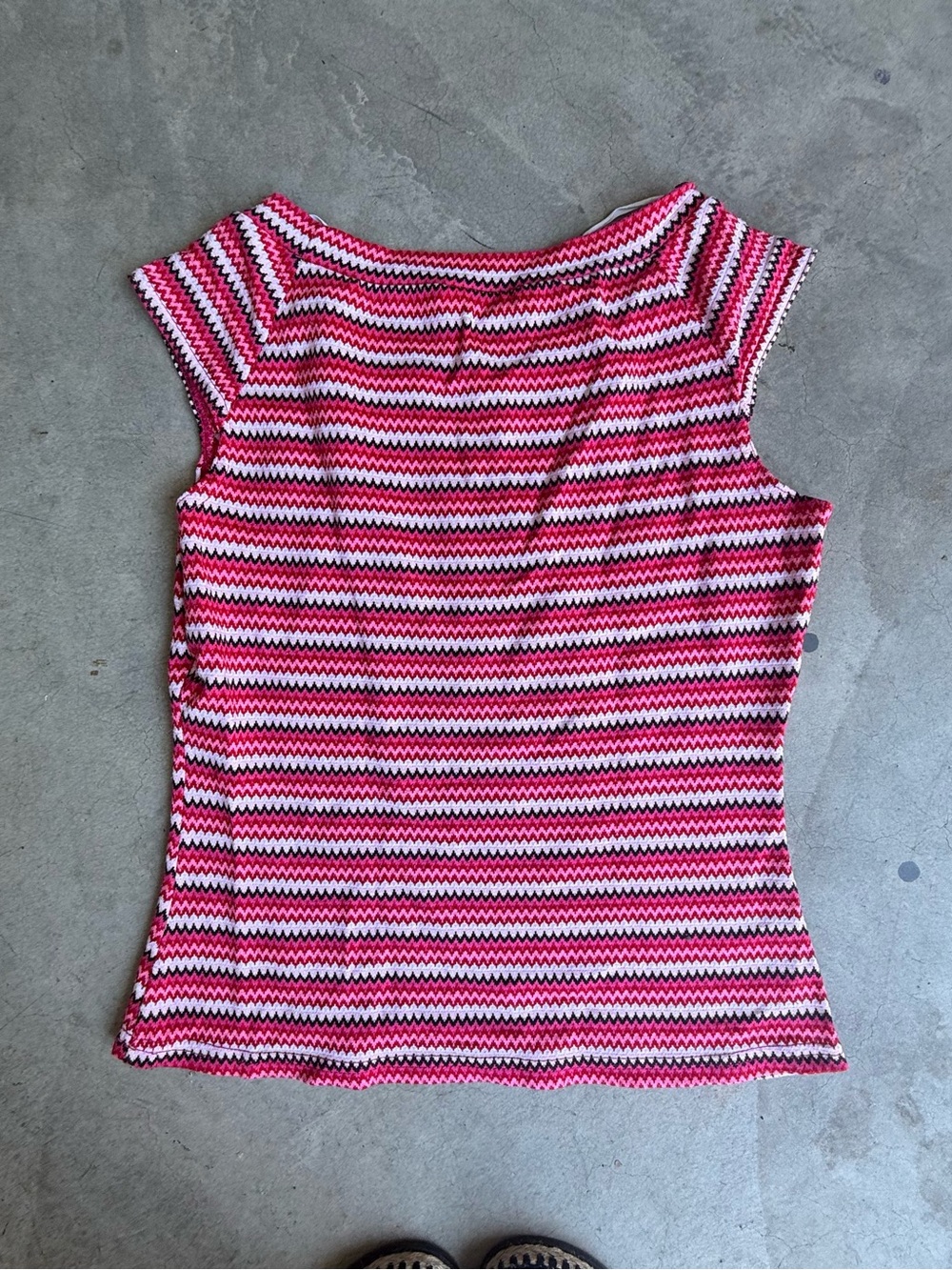 A. Byer Pink and White Striped Knit Cap Sleeve Tank - Picture 4 of 4